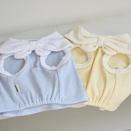 ボウカラー クロップTシャツ (スカイブルー)